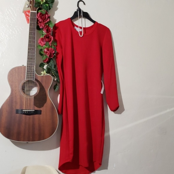 RED MIDI NWT DRESS WANTMYLOOK SIZE LARGE 🌹❤ - Picture 6 of 8